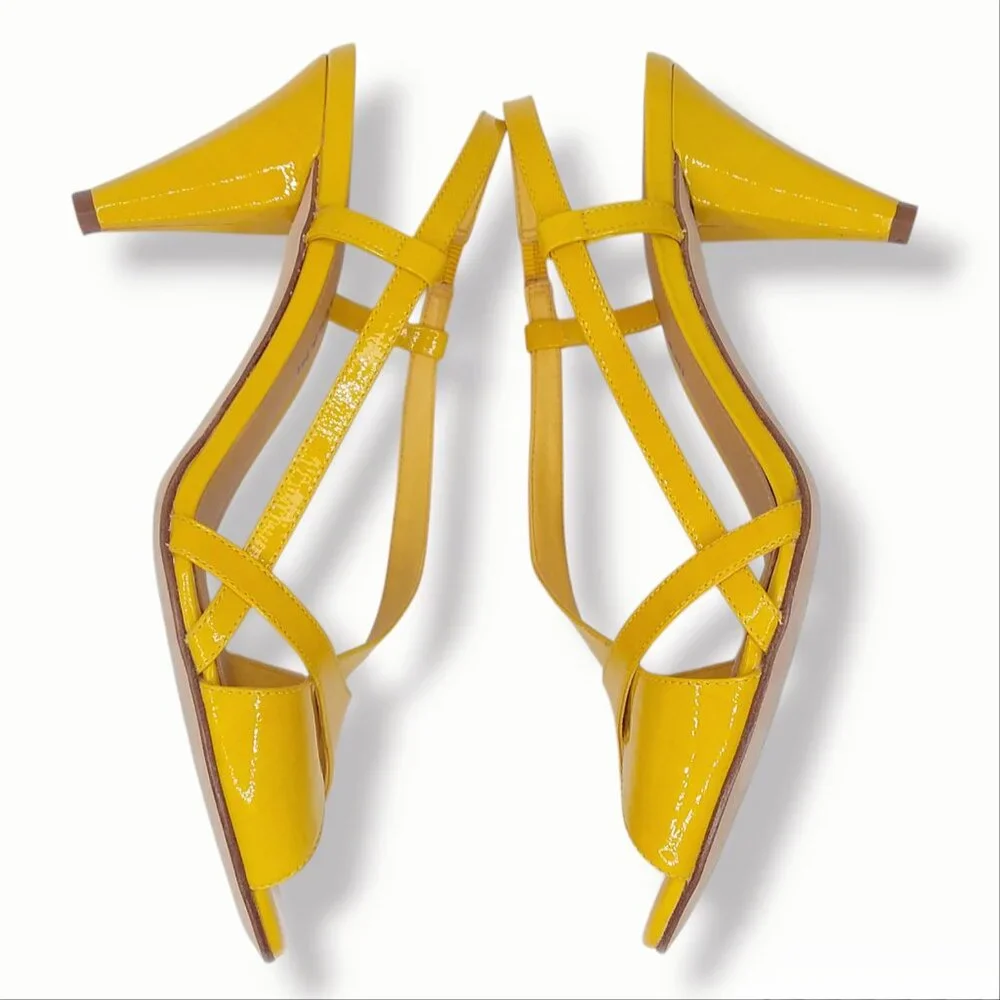 Antonio Melani Kaitlyn Slingback Heels Size 8 Yellow Patent Leather Retro Pinup - Picture 9 of 12